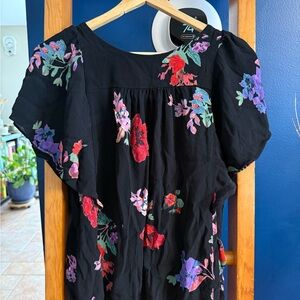 Maeve Black Top with Pretty Floral Design